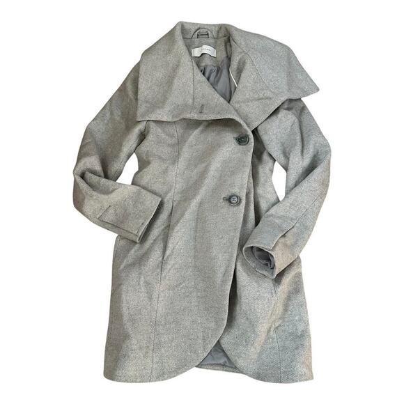 T Tahari Womens S ? Oversized Drape Collar Pea Coat Wool Blend Gray Winter Fall - Picture 1 of 12